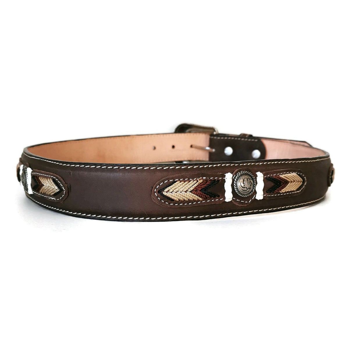 Brown Western Leather Belt: Cowboy Rodeo Style with Removable Buckle