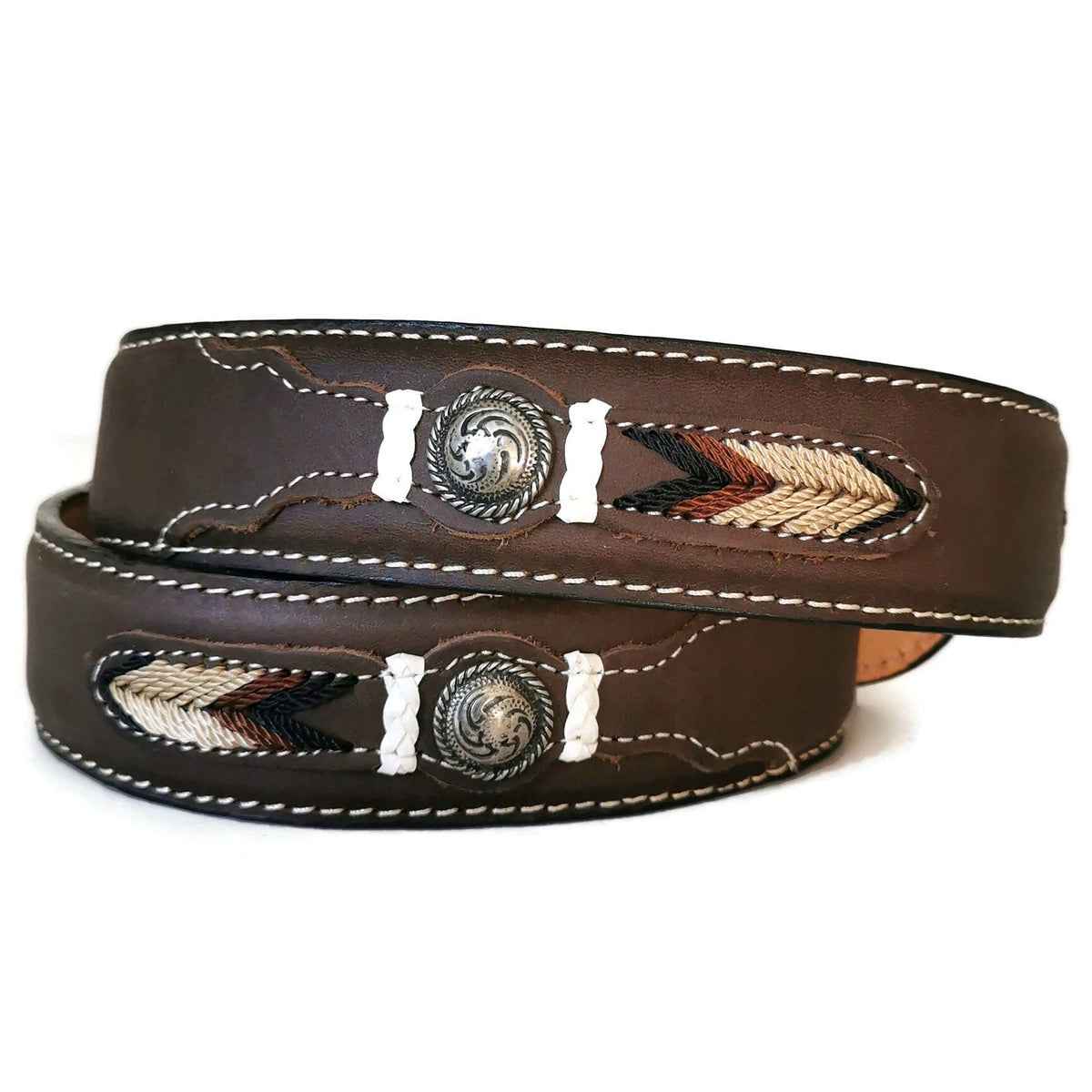 Brown Western Leather Belt: Cowboy Rodeo Style with Removable Buckle