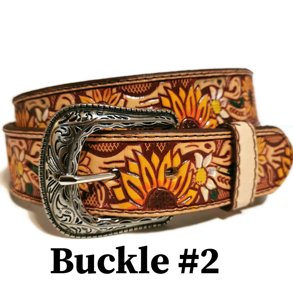 Embossed Sunflower Leather Belt for Women Western Boho Rodeo Style, Personalized