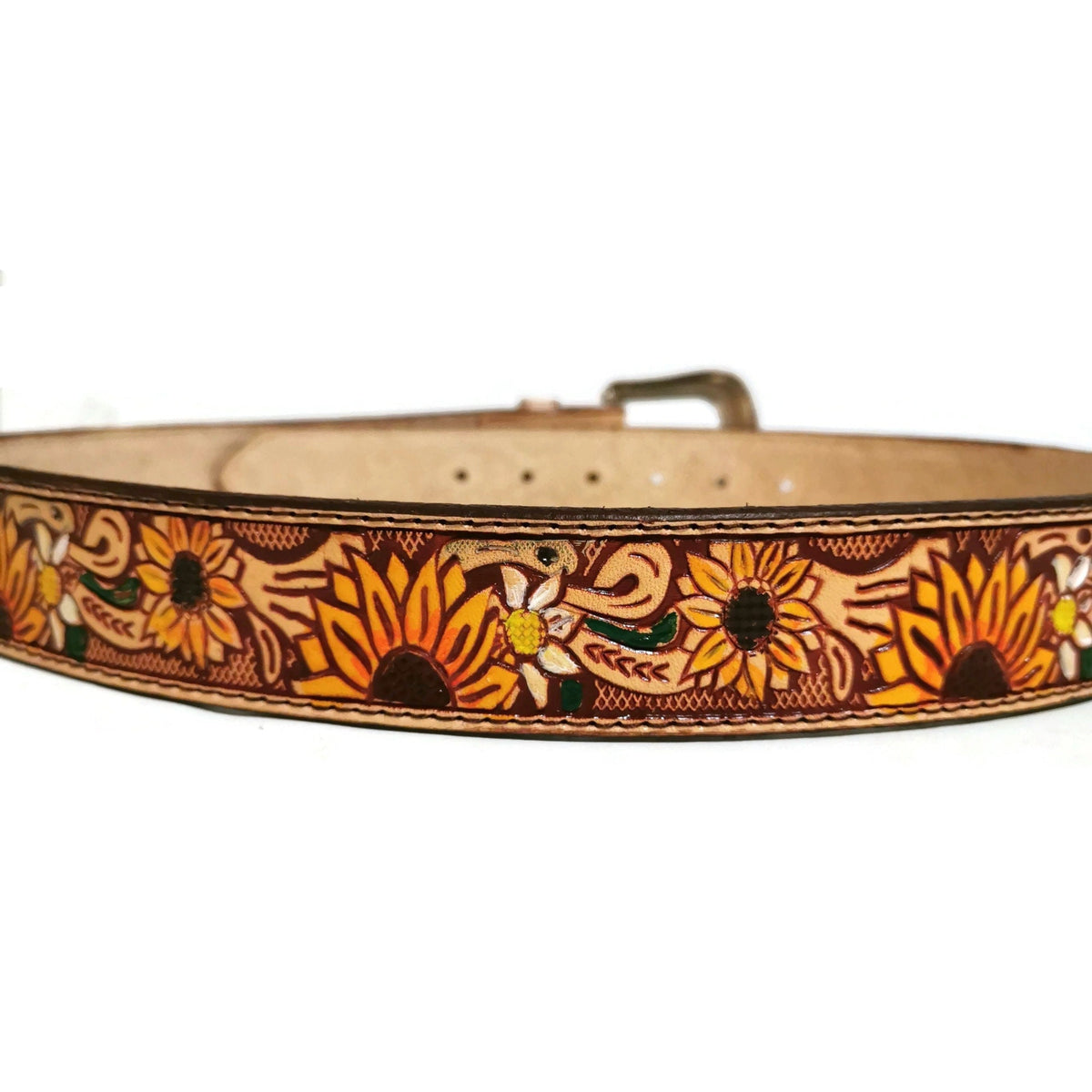 Embossed Sunflower Leather Belt for Women Western Boho Rodeo Style, Personalized