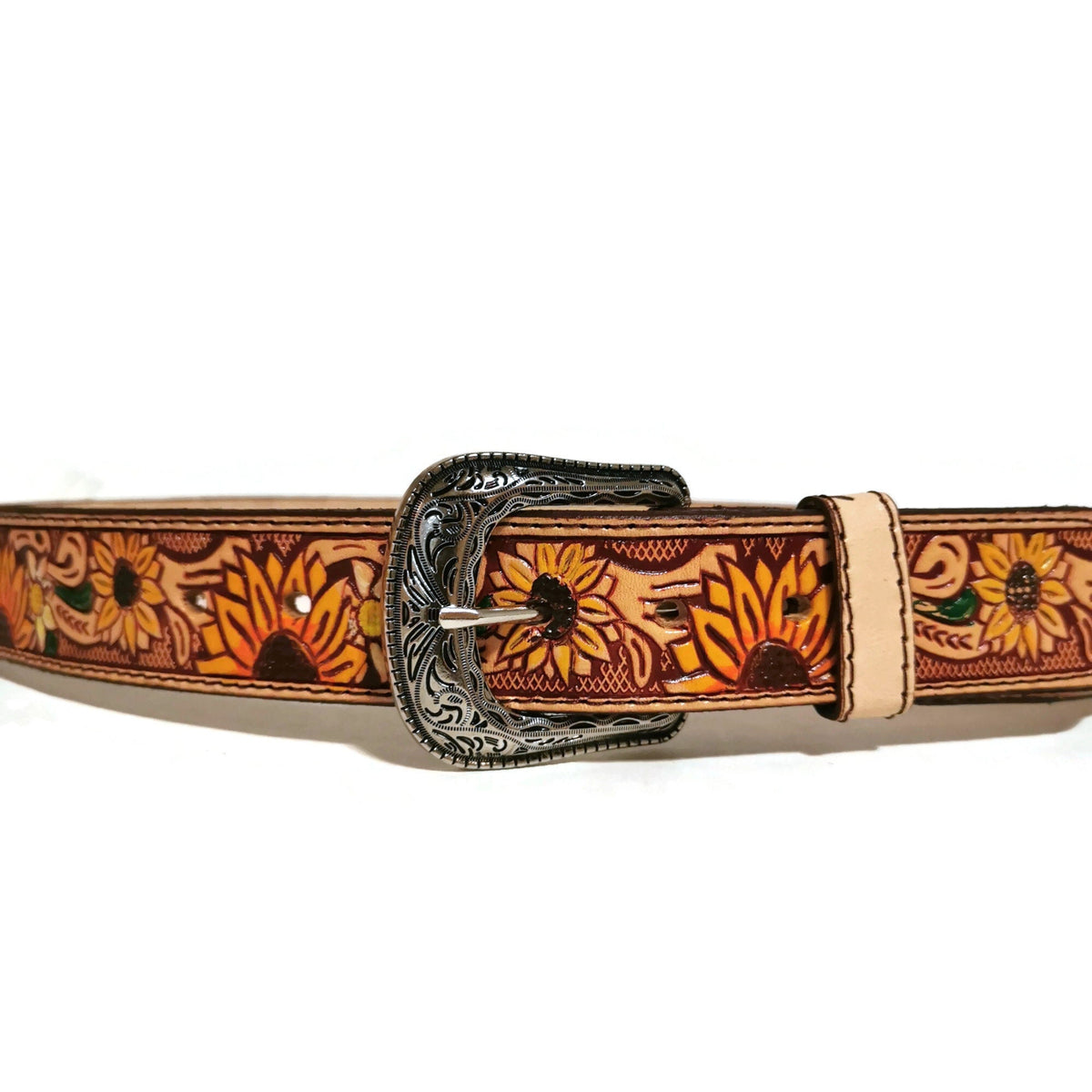 Embossed Sunflower Leather Belt for Women Western Boho Rodeo Style, Personalized
