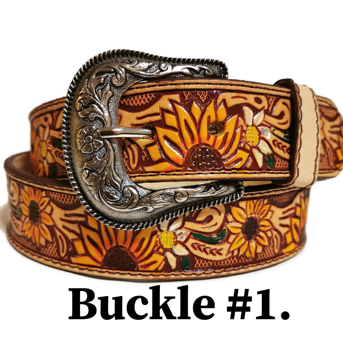 Embossed Sunflower Leather Belt for Women Western Boho Rodeo Style, Personalized