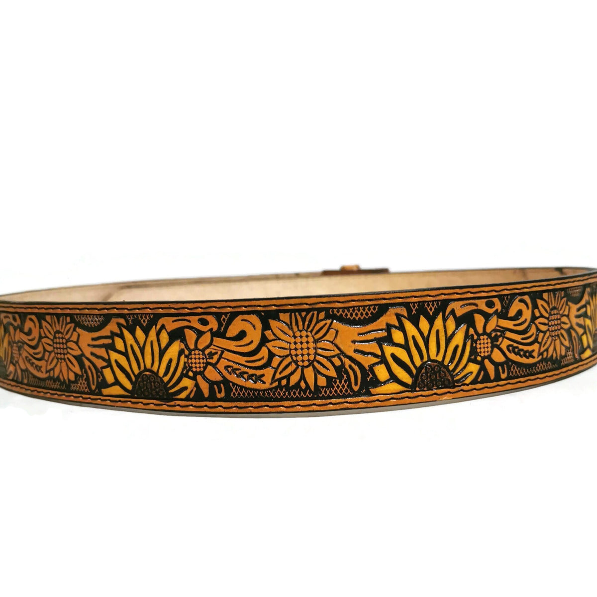 Personalized Sunflower Leather Belt for Women, Brown Embossed Cowgirl Western Belt