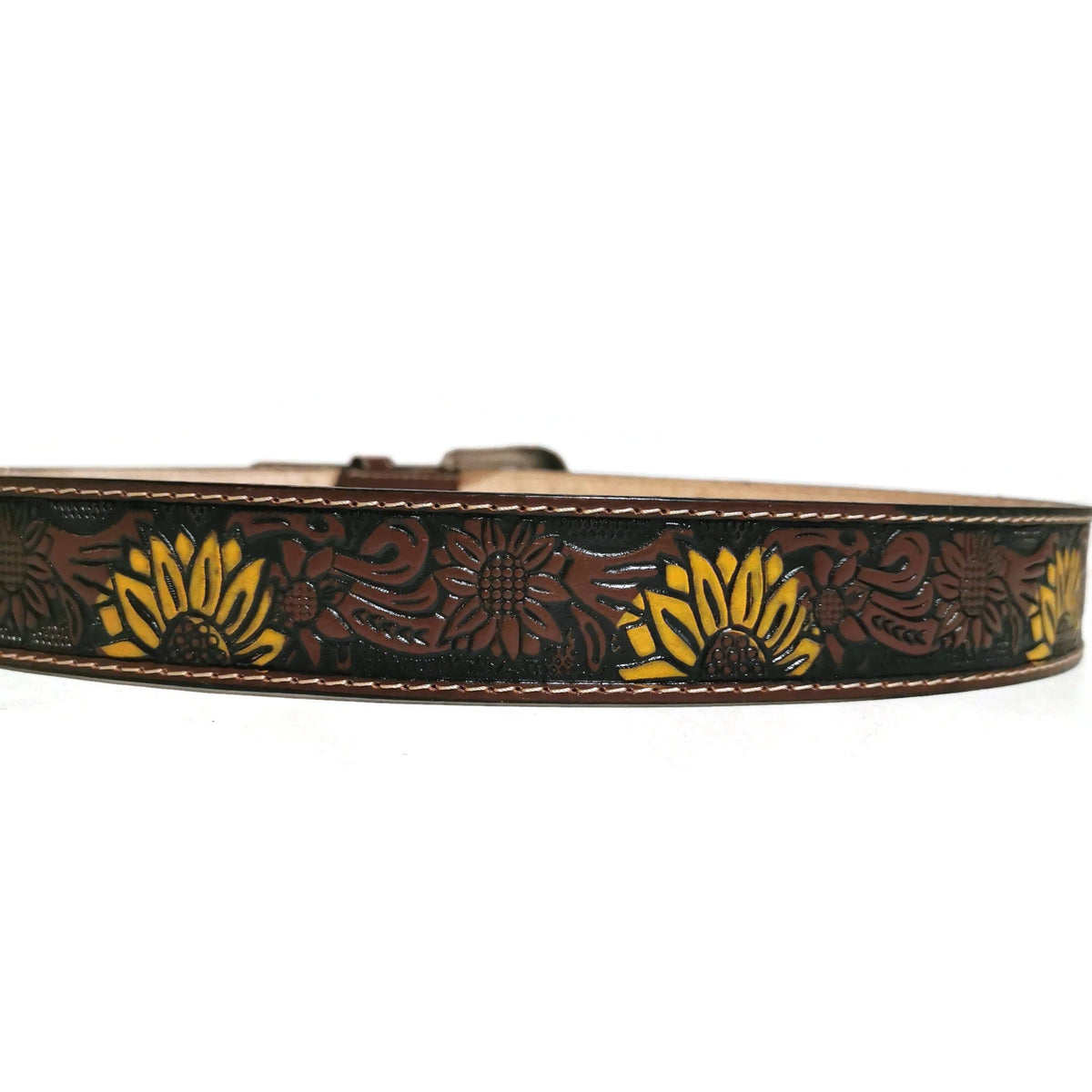 Personalized Sunflower Leather Belt for Women ,Embossed Cowhide, Bohemian Western Rodeo