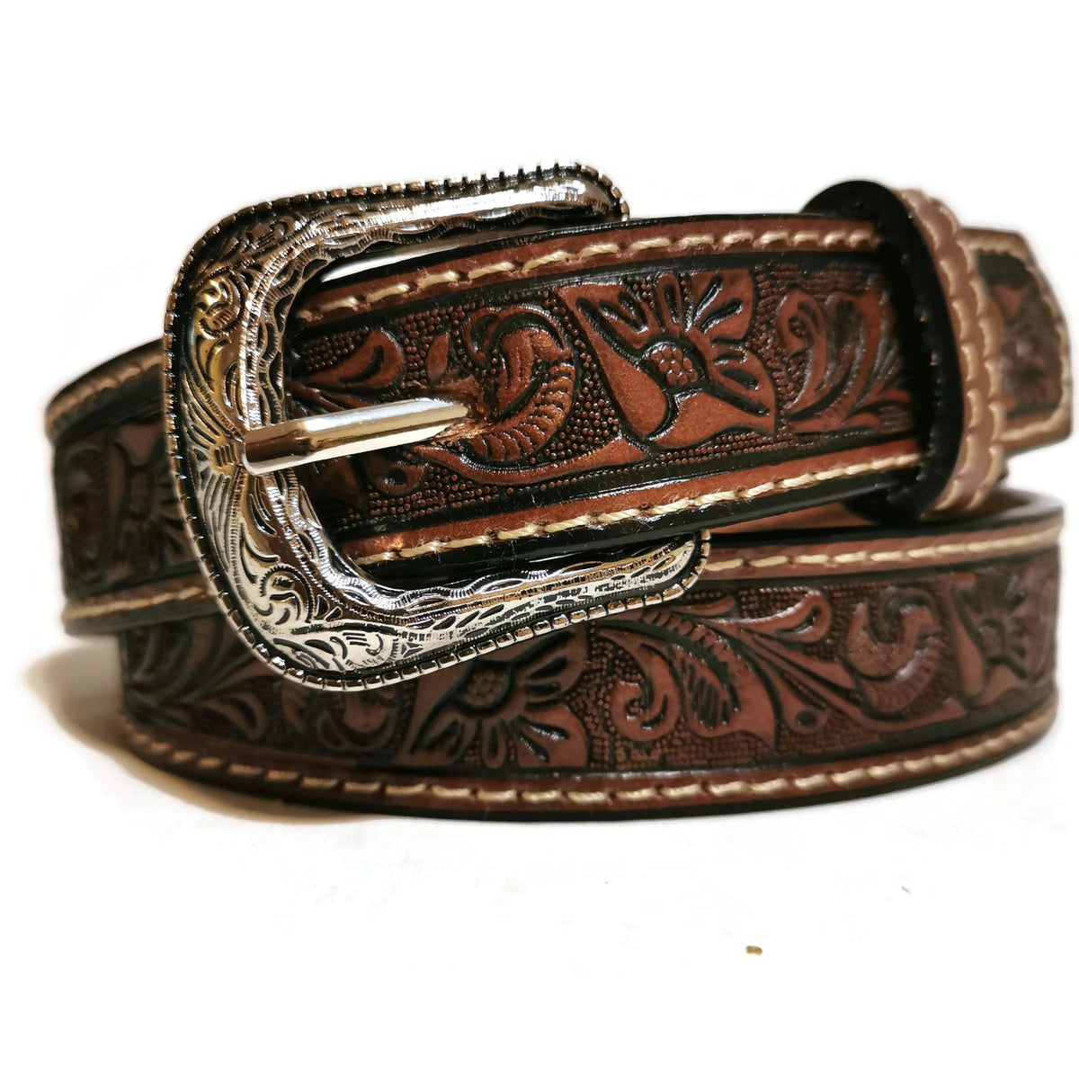 Embossed Leather Belt for Kids Personalized  Floral Boho Style
