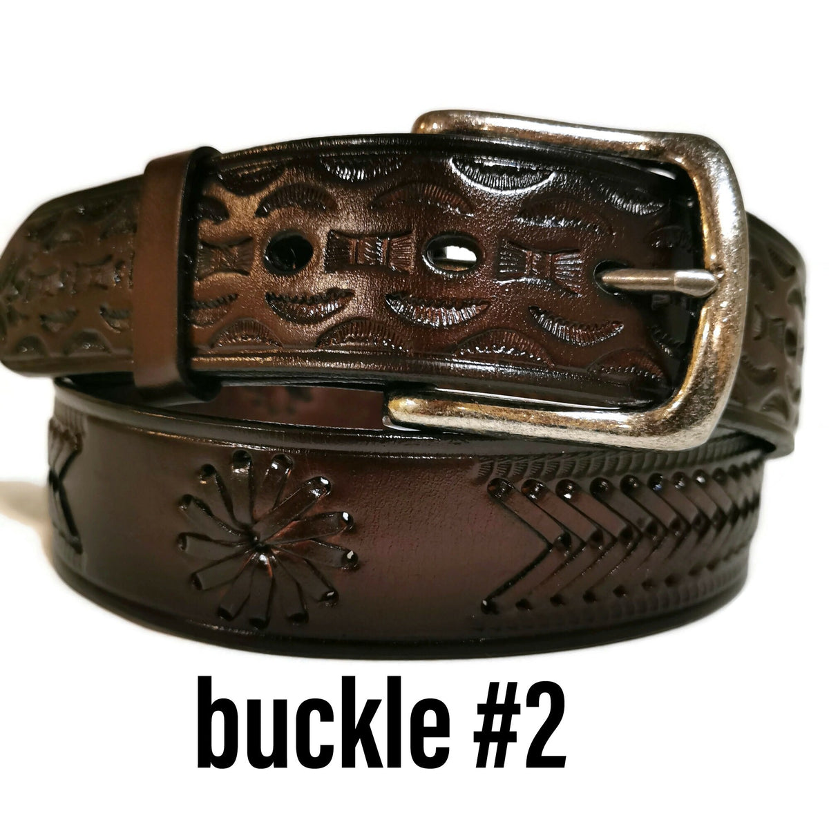 Brown Belt for Men, Rodeo Western Cowboy,  Braided , Hand-tooled leather, With Removable Buckle