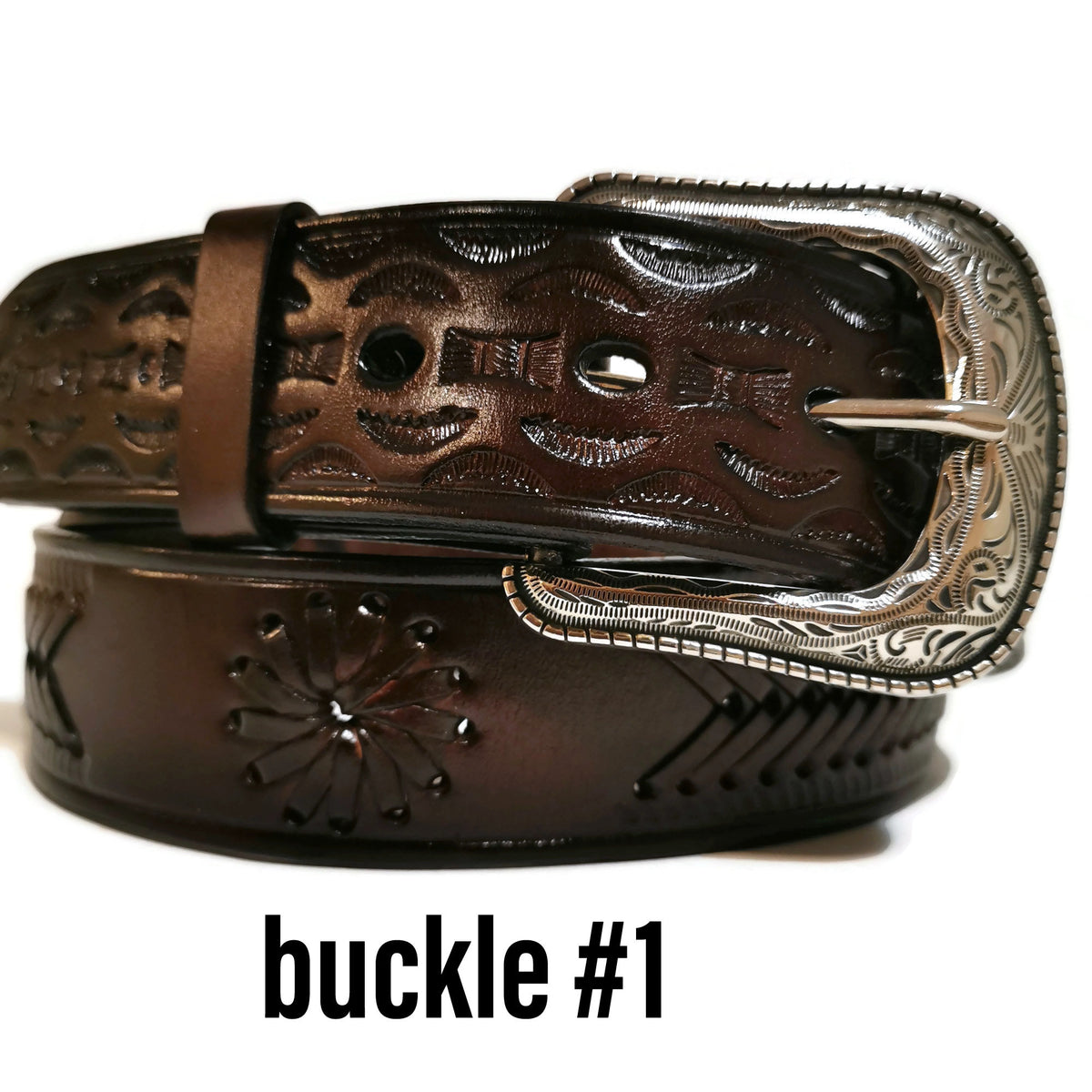 Brown Belt for Men, Rodeo Western Cowboy,  Braided , Hand-tooled leather, With Removable Buckle