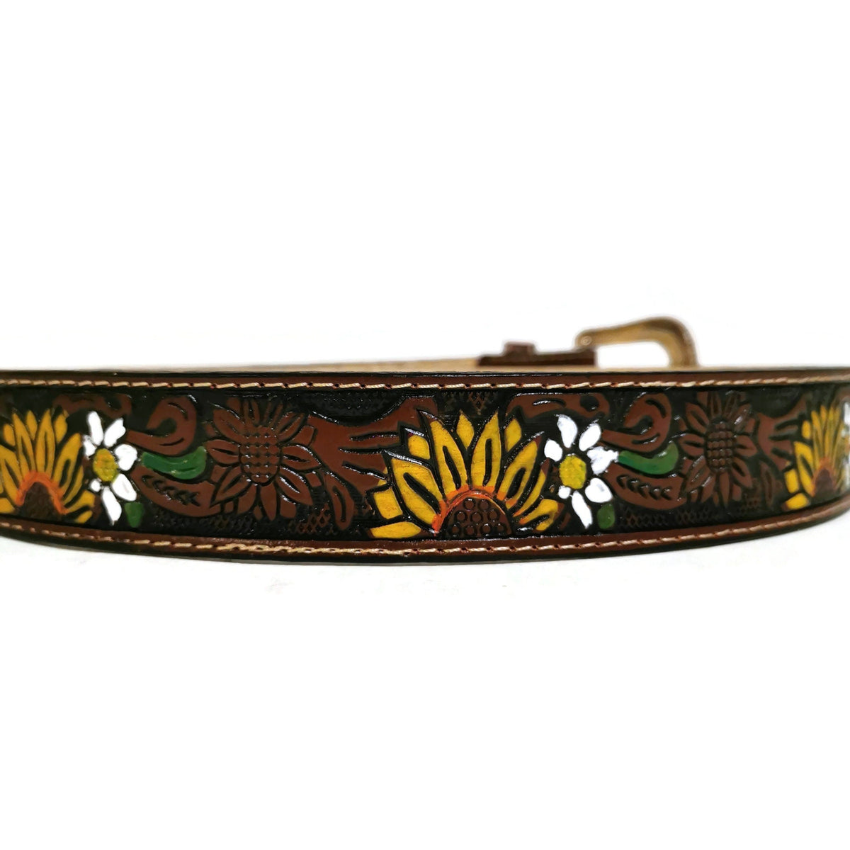Boho Sunflower Embossed Leather Belt: Removable Buckle, Western Style, Personalized