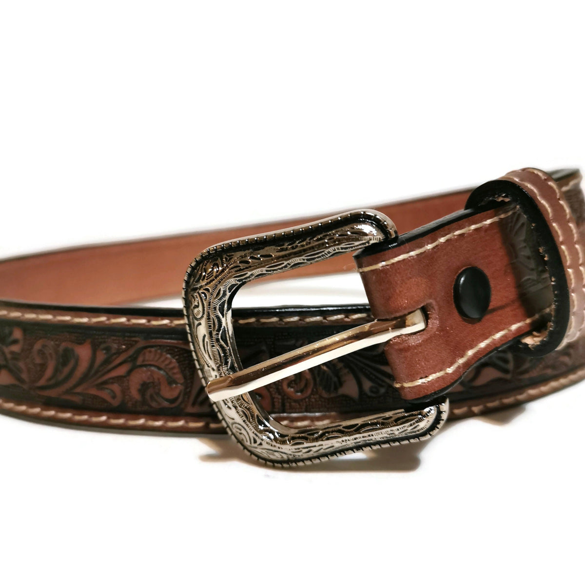 Embossed Leather Belt for Kids Personalized  Floral Boho Style