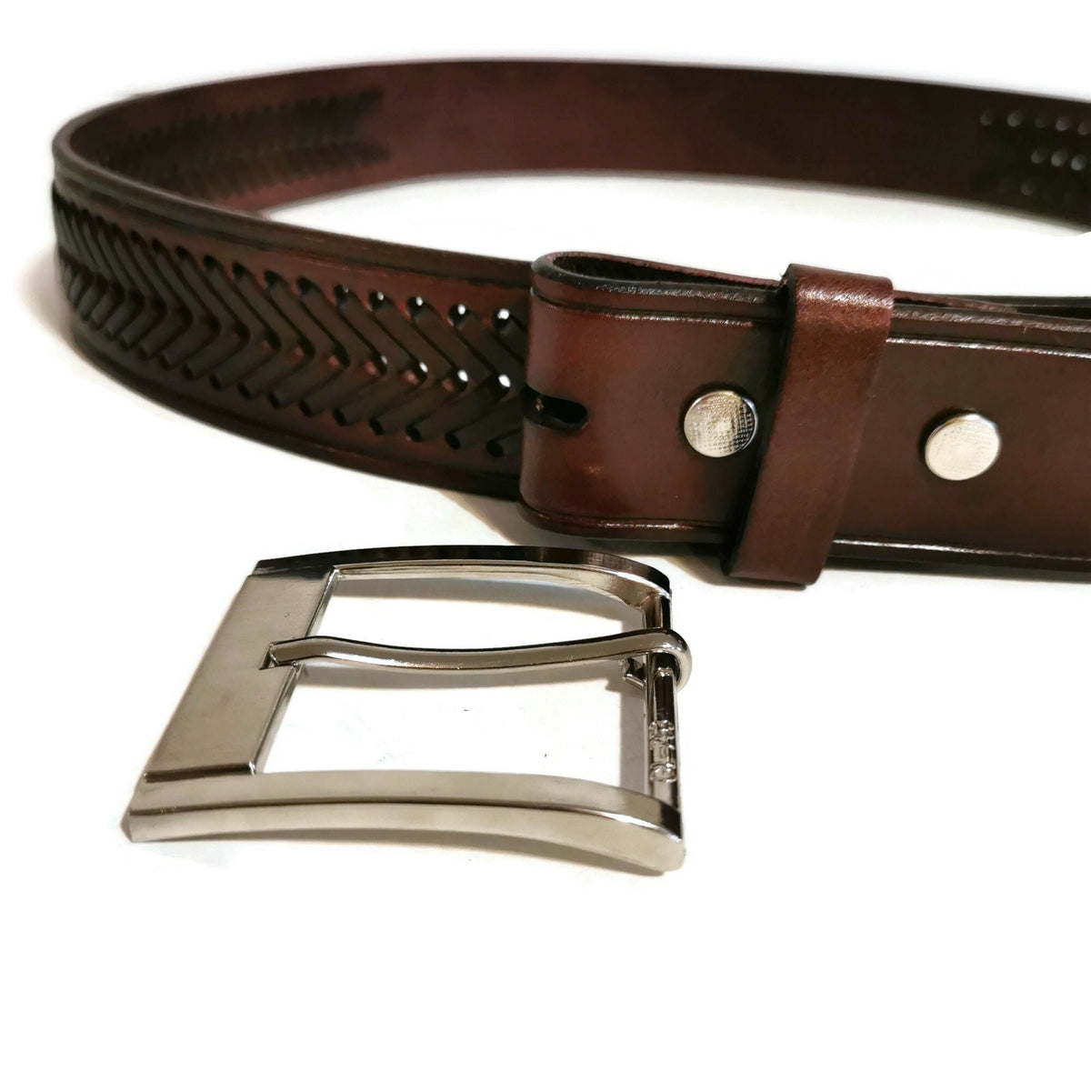 Brown Leather Belt For Men: Embossed Eagle, Braided, Rodeo, Removable Buckle