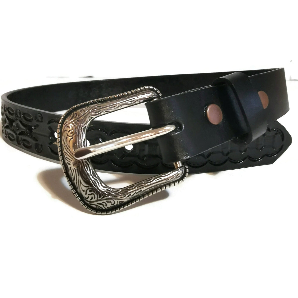 Personalized Rodeo Leather Belt for Kids Black Hand Tooled Western Children Belt