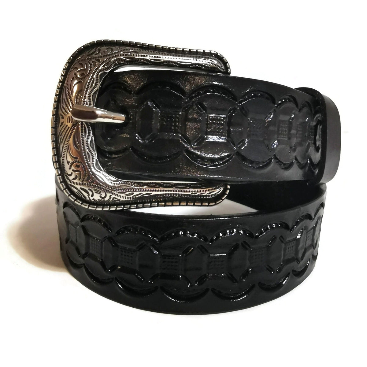 Personalized Rodeo Leather Belt for Kids Black Hand Tooled Western Children Belt