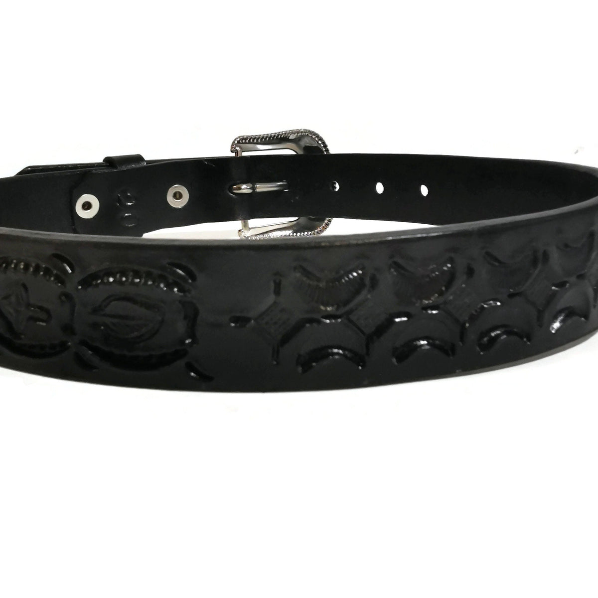 Personalized Black Leather Belt for Kids with Snap Buckle, Rodeo Western Cowboy
