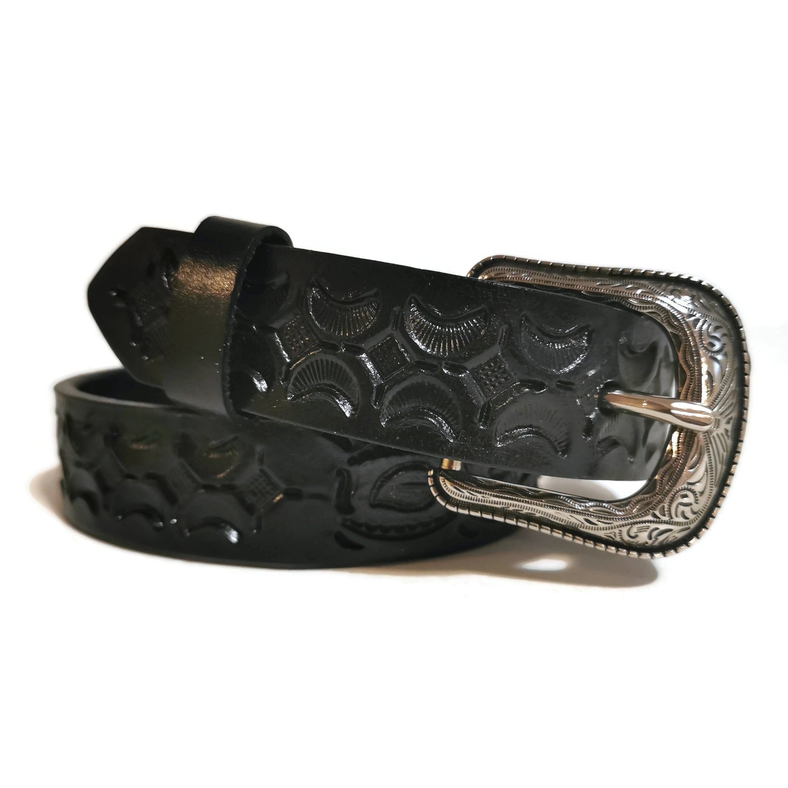 Personalized Black Leather Belt for Kids with Snap Buckle, Rodeo Western Cowboy