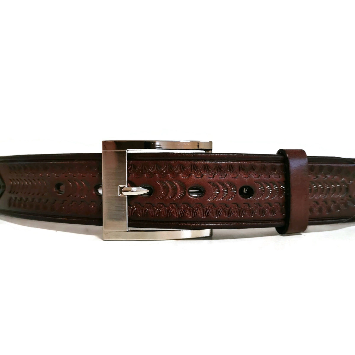 Brown Leather Belt For Men: Embossed Eagle, Braided, Rodeo, Removable Buckle