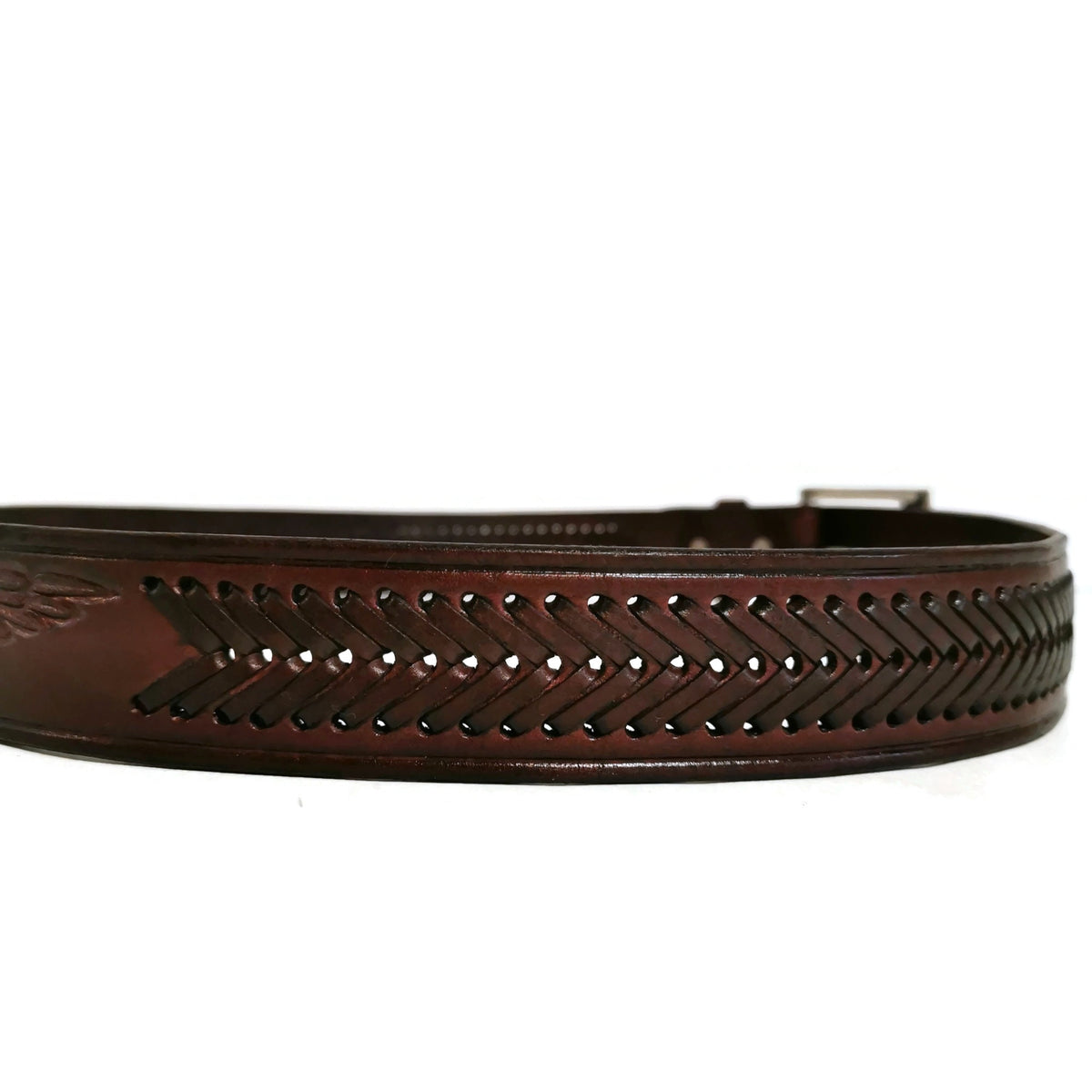 Brown Leather Belt For Men: Embossed Eagle, Braided, Rodeo, Removable Buckle