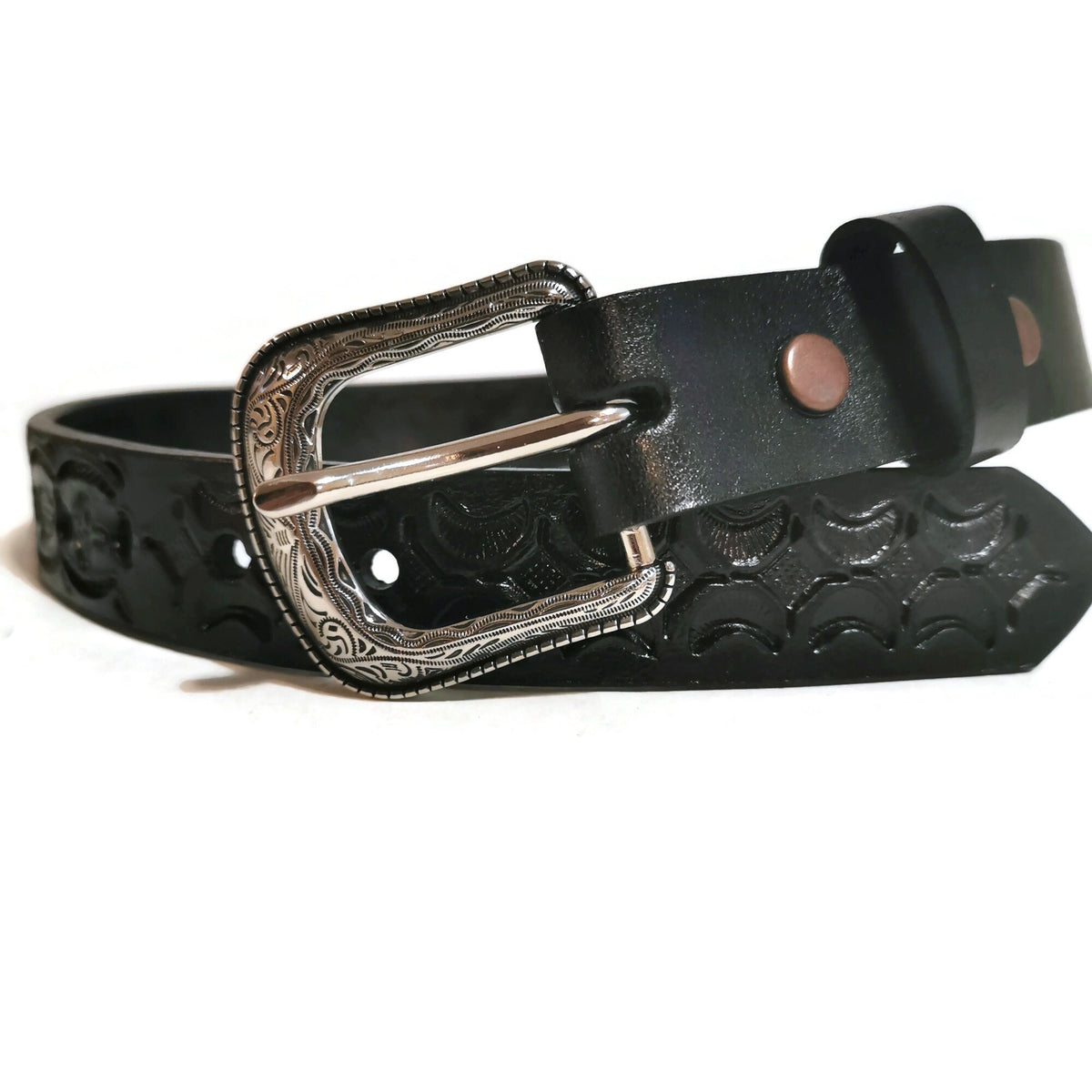 Personalized Black Leather Belt for Kids with Snap Buckle, Rodeo Western Cowboy