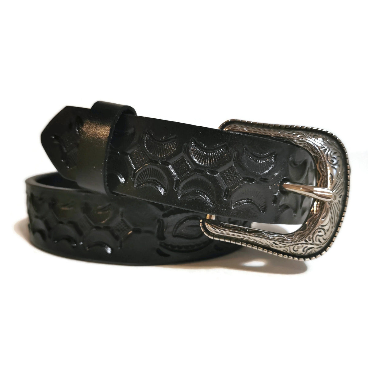 Personalized Black Leather Belt for Kids with Snap Buckle, Rodeo Western Cowboy