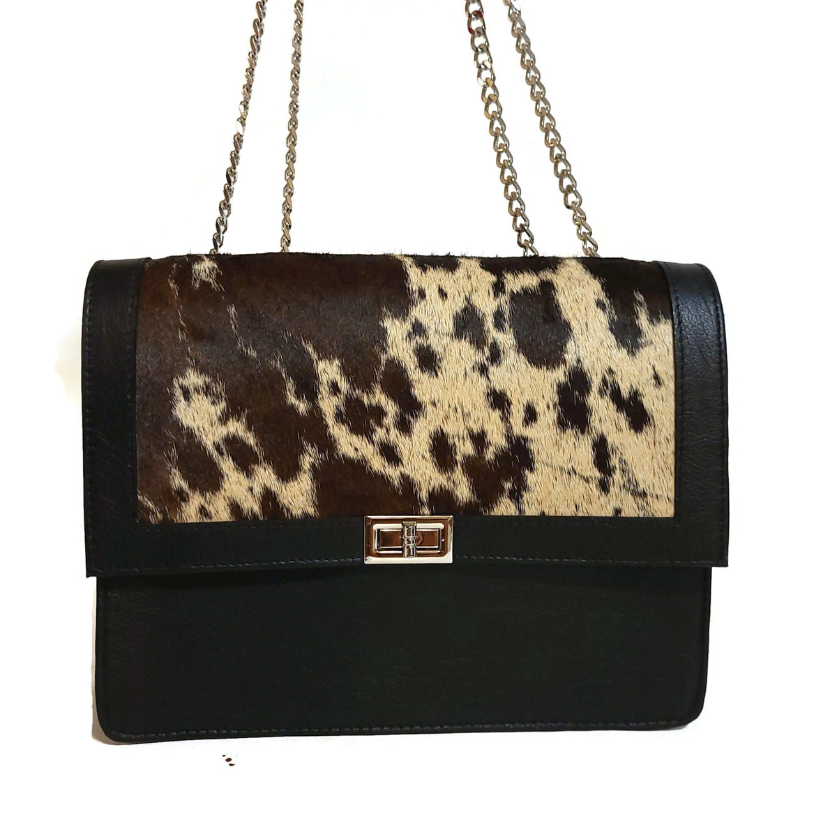 Hair On Hide Leather Bag: Western Cowgirl Shoulder Bag,  Black