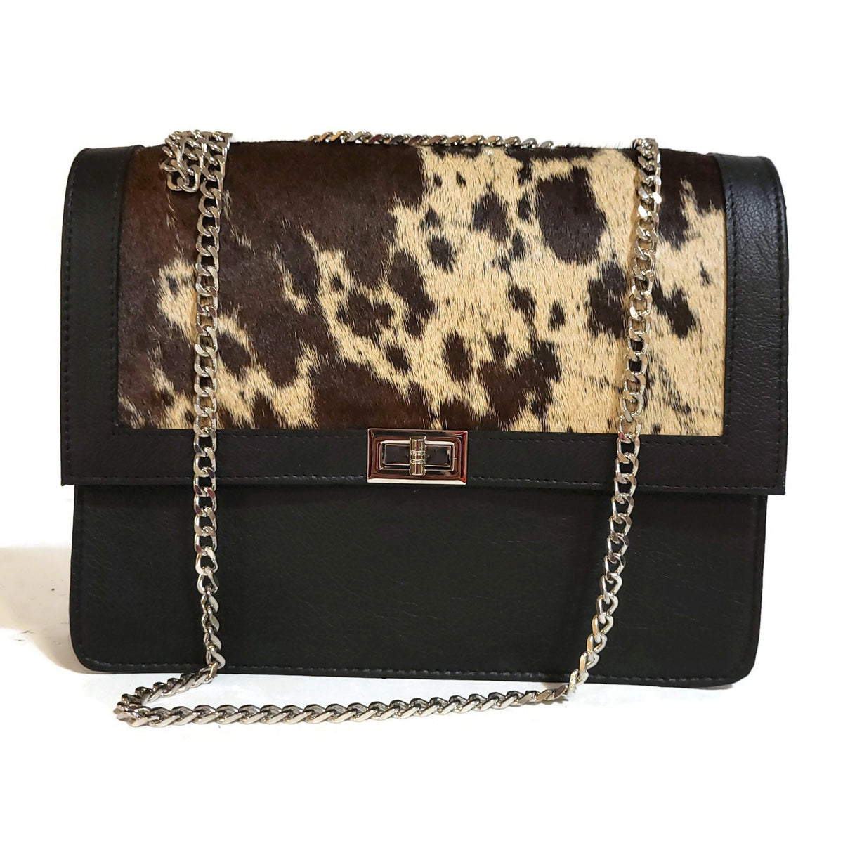 Hair On Hide Leather Bag: Western Cowgirl Shoulder Bag,  Black