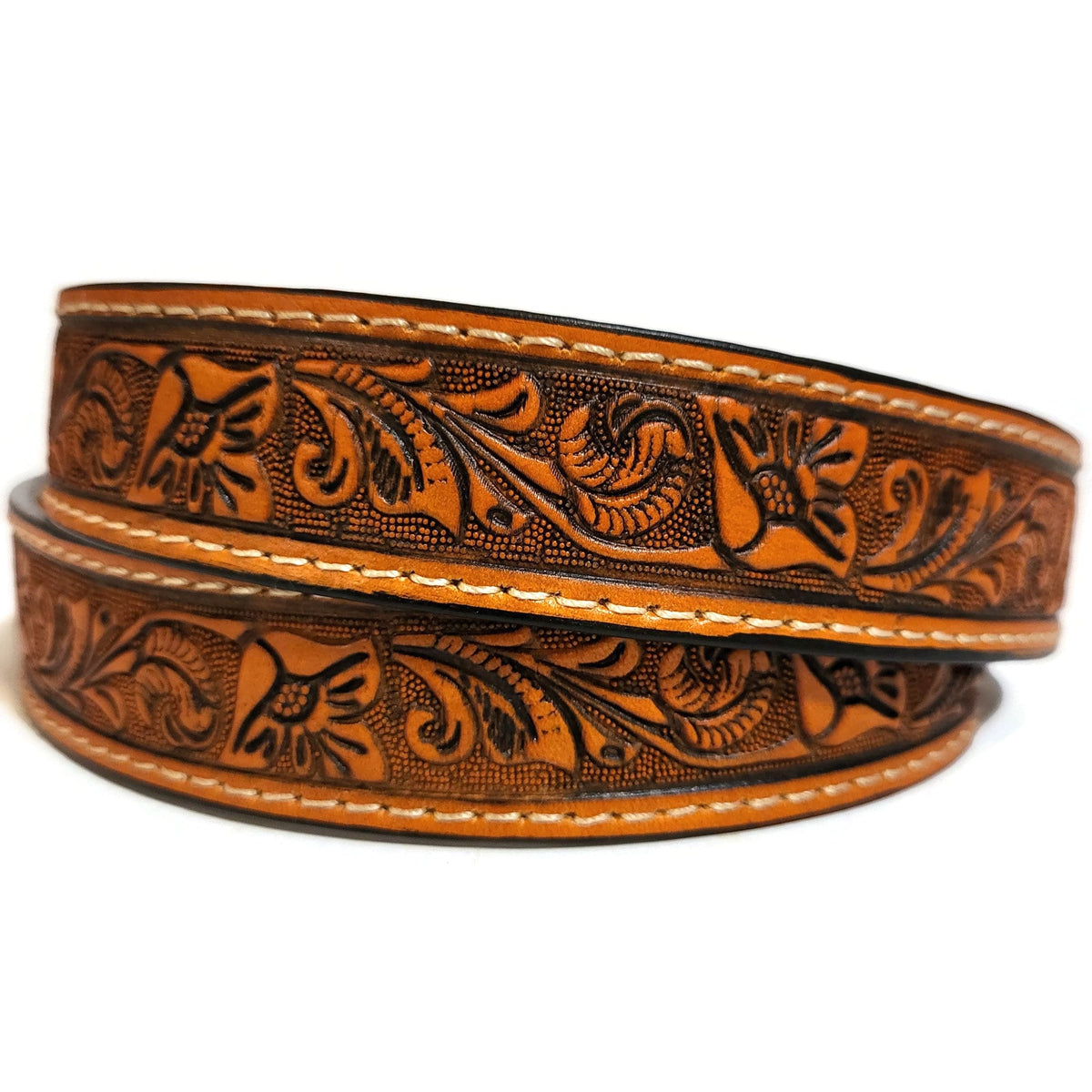Personalized Brown Floral Leather Belt for Girls: Embossed  with Removable buckle