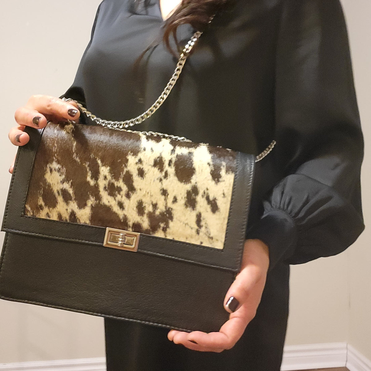 Hair On Hide Leather Bag: Western Cowgirl Shoulder Bag,  Black