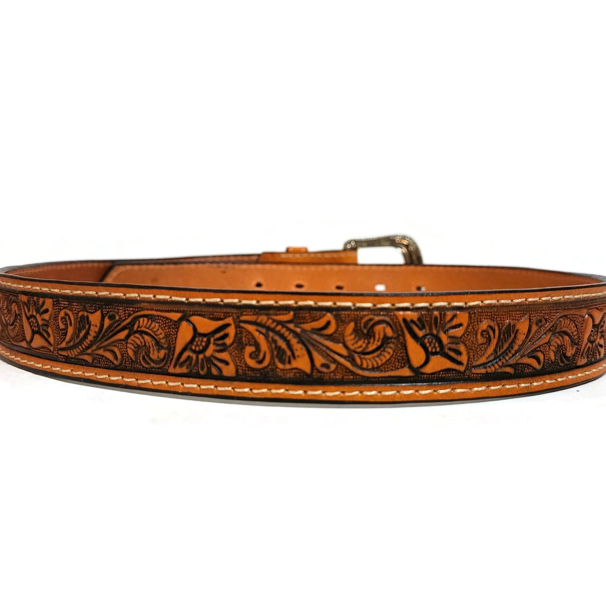 Personalized Brown Floral Leather Belt for Girls: Embossed  with Removable buckle