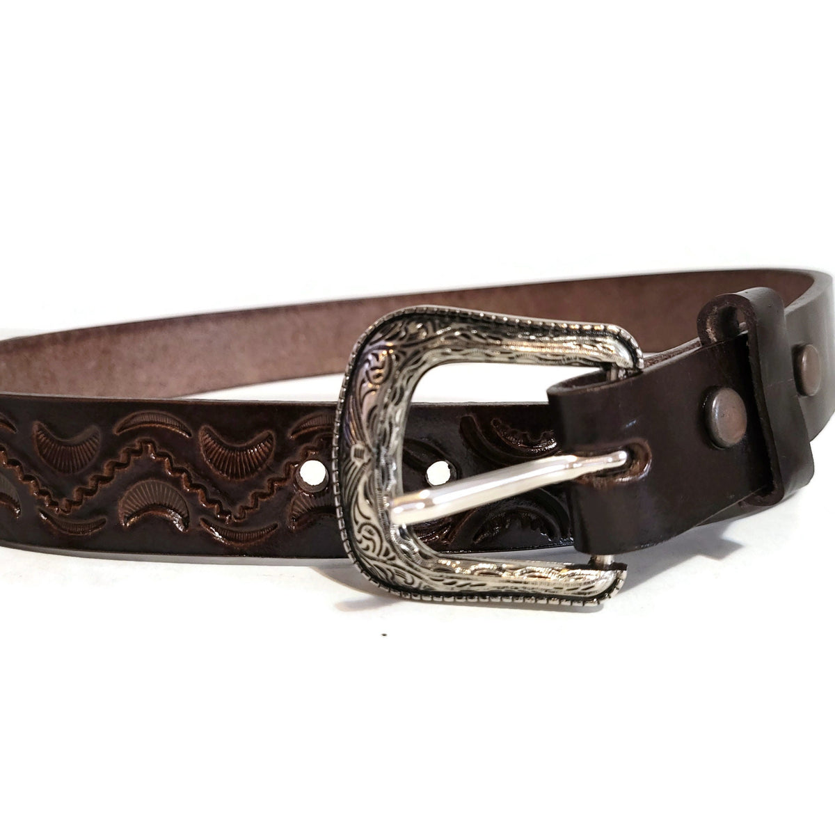Brown Hand Tooled Leather Belt for Children  Personalized Western Cowboy Rodeo Style