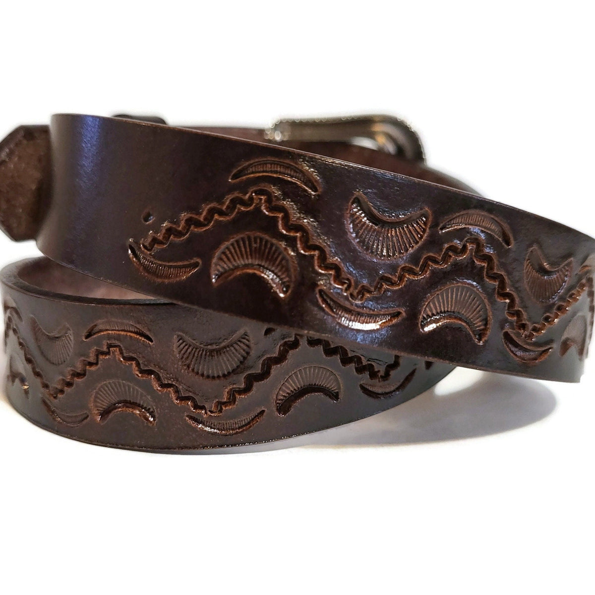 Brown Hand Tooled Leather Belt for Children  Personalized Western Cowboy Rodeo Style