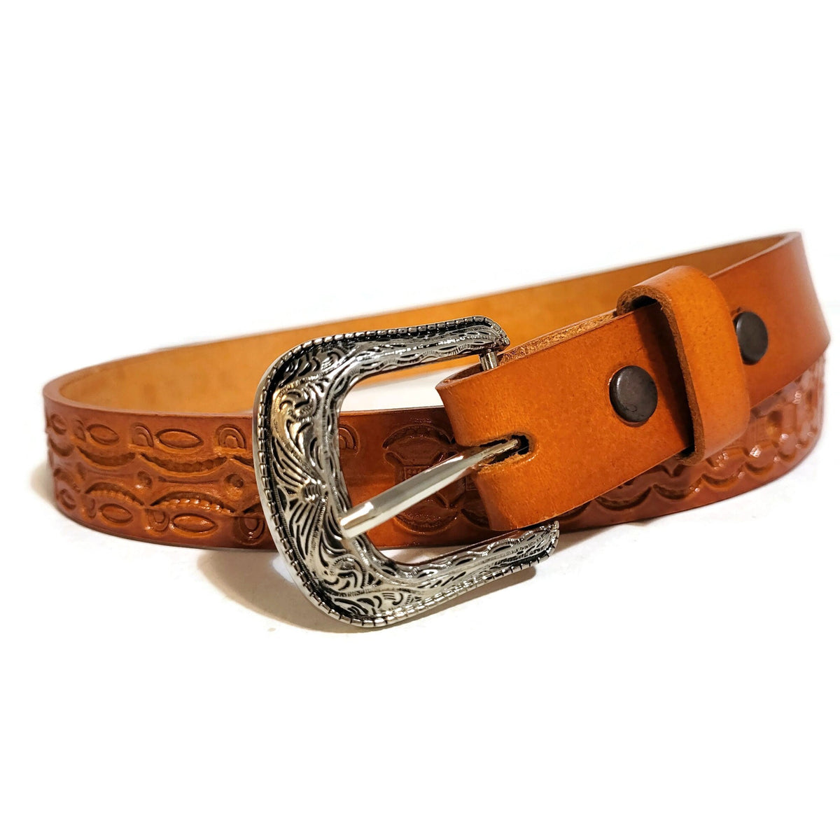 Tan Leather Belt for Boys, Hand tooled leather, Cowboy Rodeo  Western Style