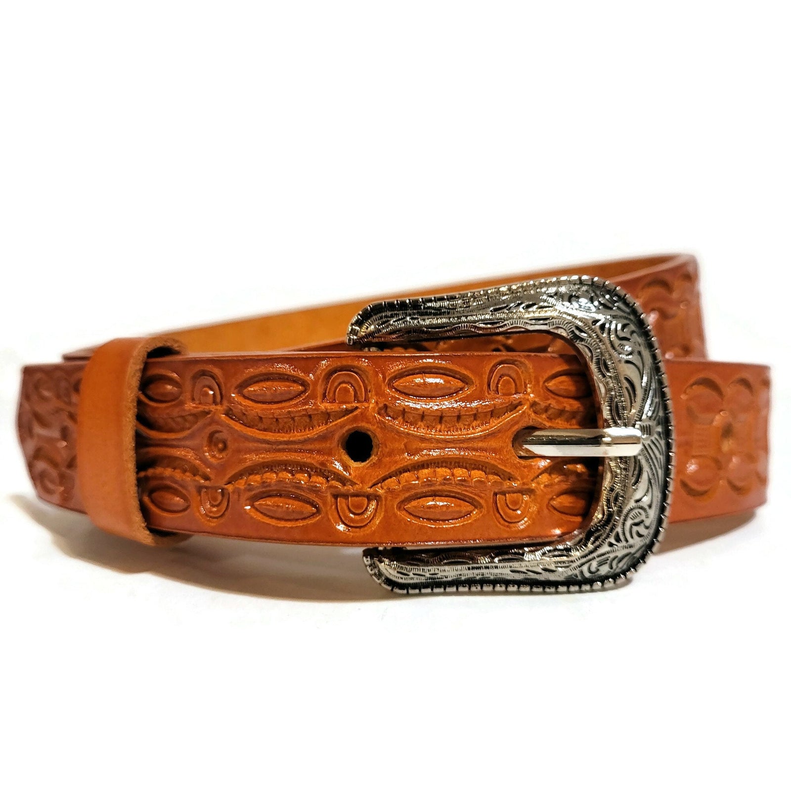 Tan Leather Belt for Boys, Hand tooled leather, Cowboy Rodeo  Western Style