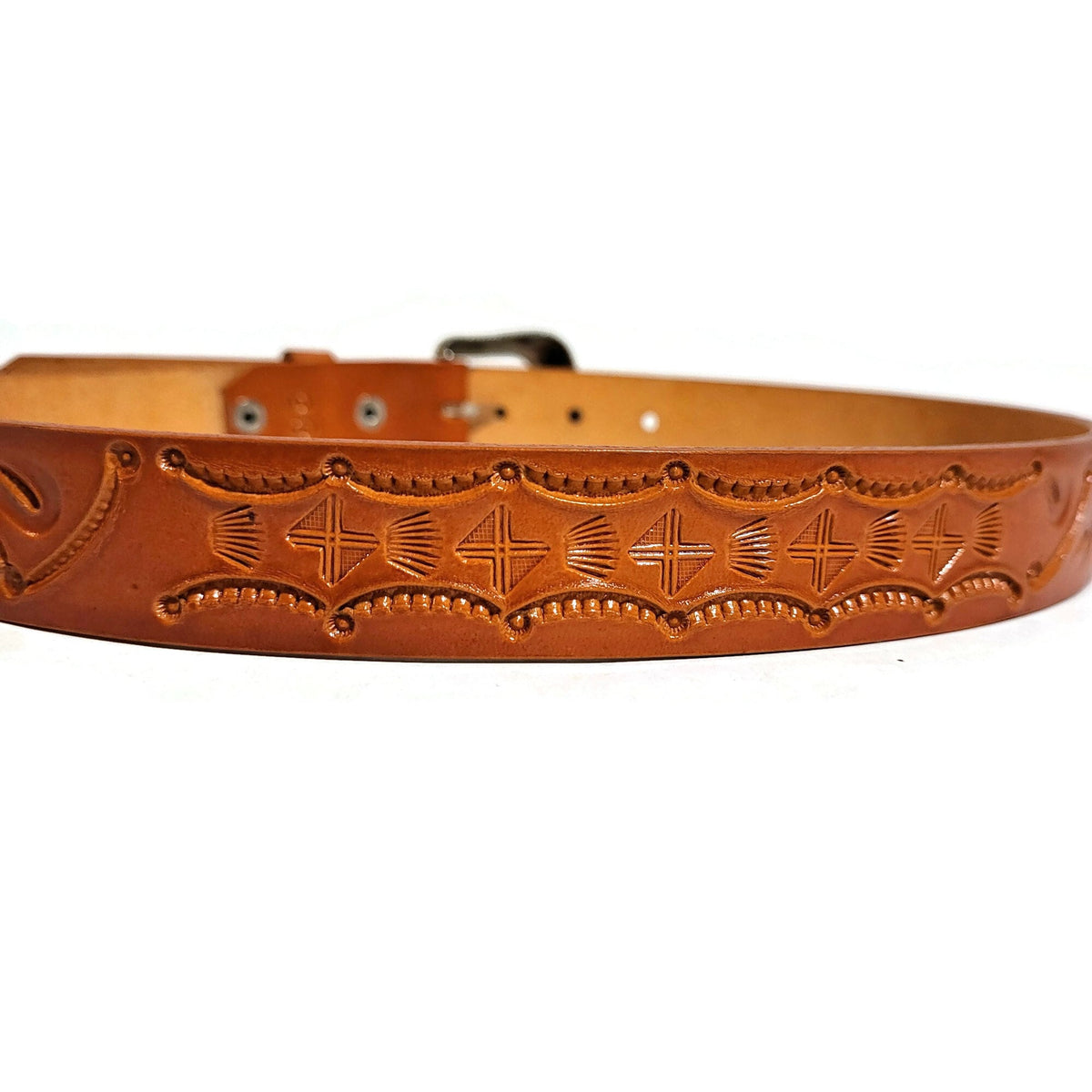 Tan Leather Kids Belt Hand Tooled Leather, Removable Buckle