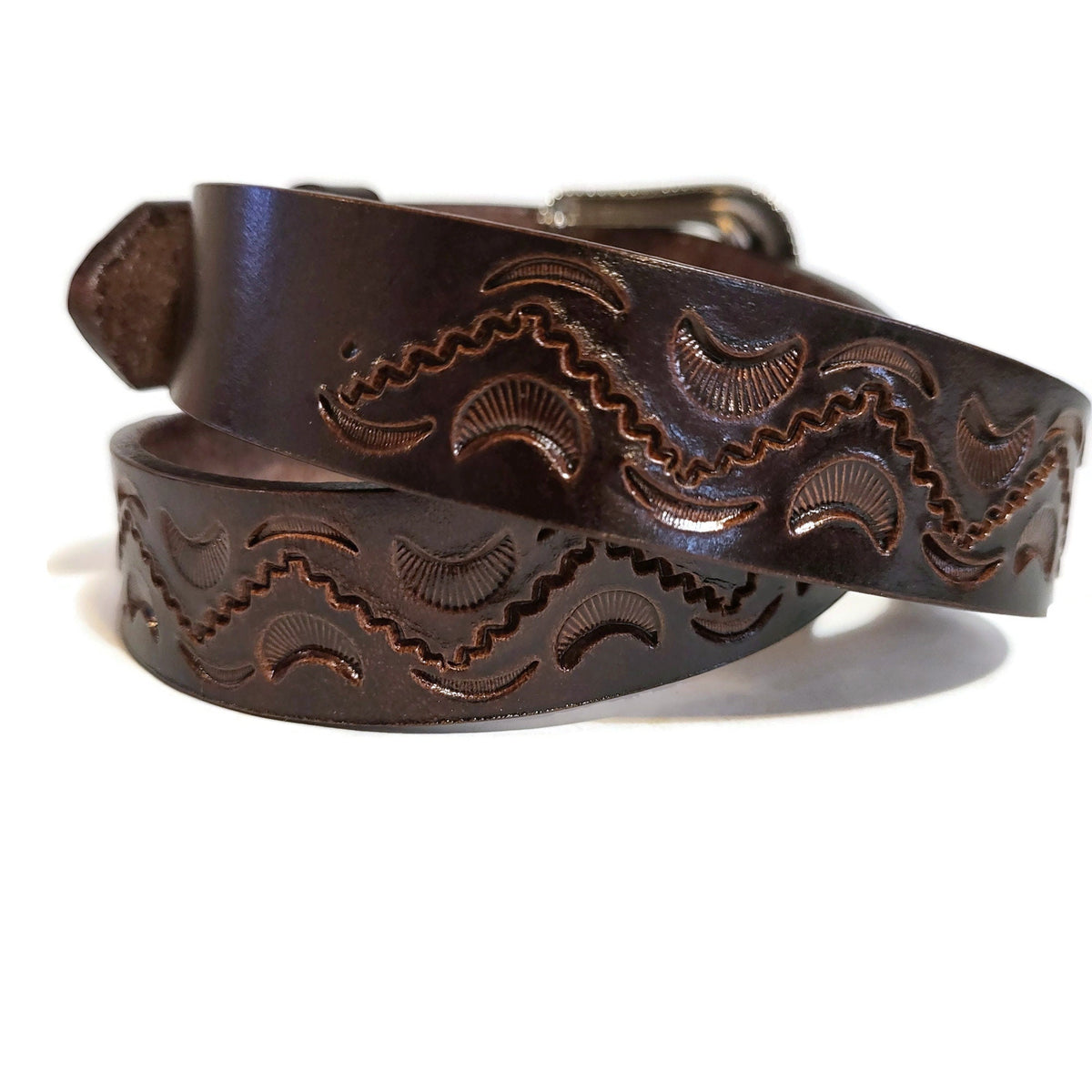 Brown Hand Tooled Leather Belt for Children  Personalized Western Cowboy Rodeo Style
