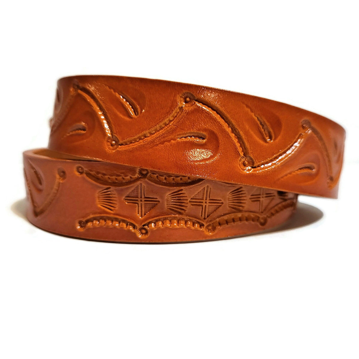 Tan Leather Kids Belt Hand Tooled Leather, Removable Buckle