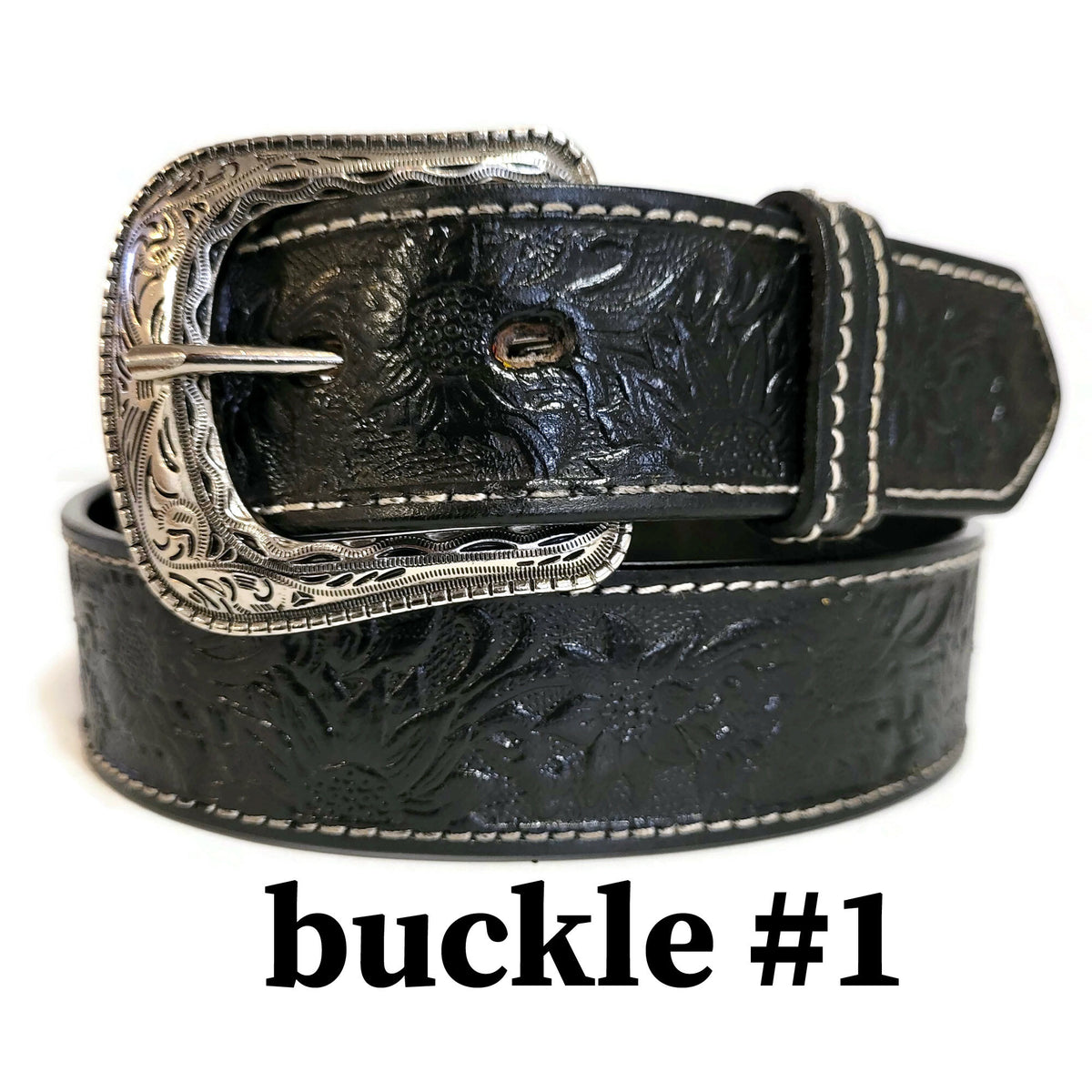 Black Embossed Floral Leather Belt for Women Western Boho Style, Personalized