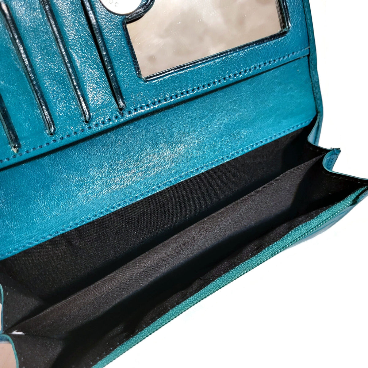 Turquoise Leather Wallet for Women Embossed Floral Boho Card Holder