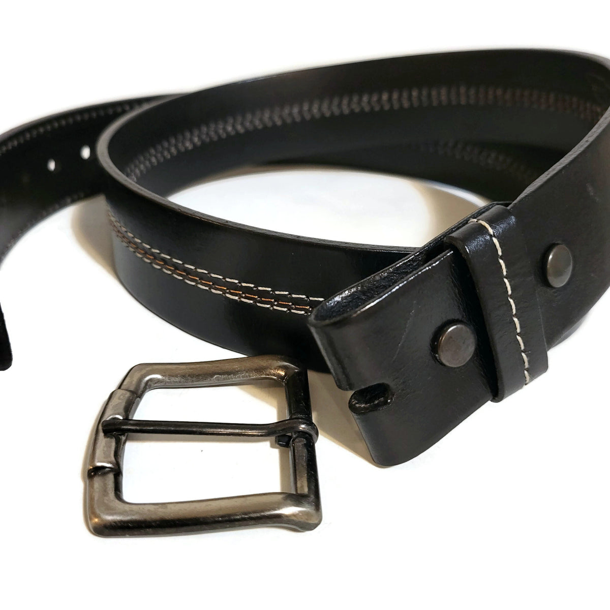 Black Leather Belt for Men, Casual Dress Style, Removable Buckle
