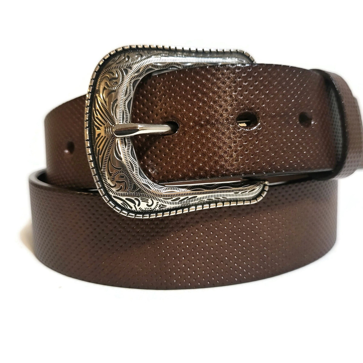 Personalized Brown Leather Belt for Men Engraved  Removable Buckle, Casual