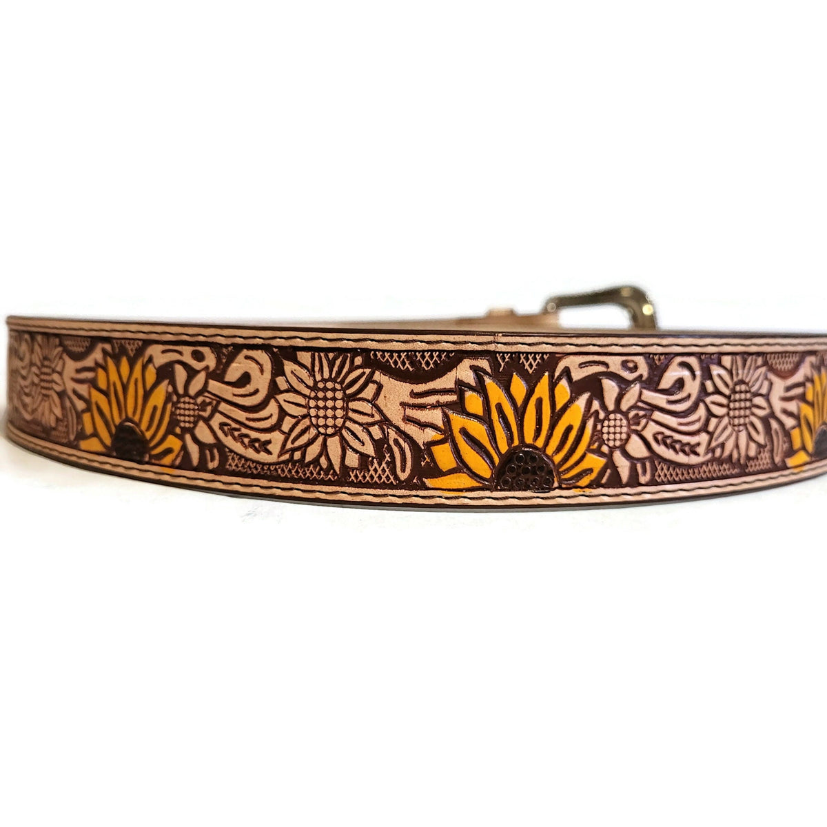 Sunflower Leather Belt for Women, Floral Embossed , Boho Chic