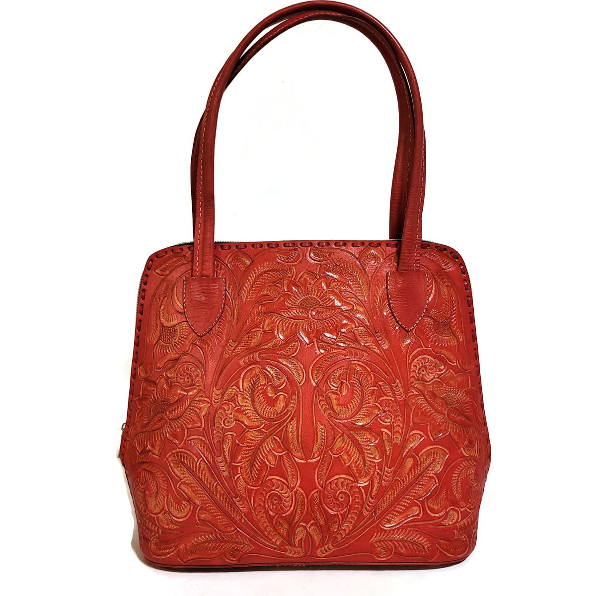 Red Tooled Leather Shoulder Bag For Women  Cowhide Purse Rodeo Cowgirl