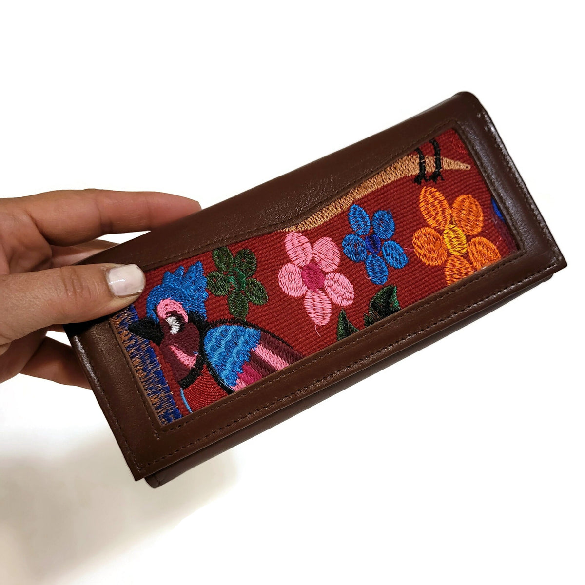 Leather wallet for  Women, Brown, for Credit Cards, Multiple Compartments, Bohemian-chic