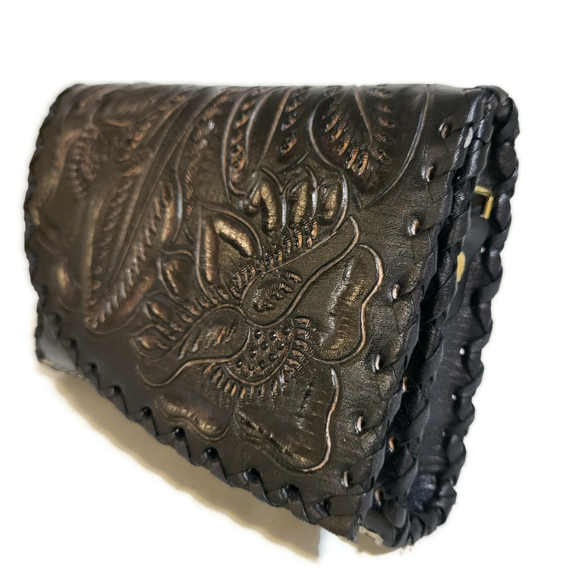 Small Black Leather Bag for Women, Rustic Hand tooled Purse Boho Western