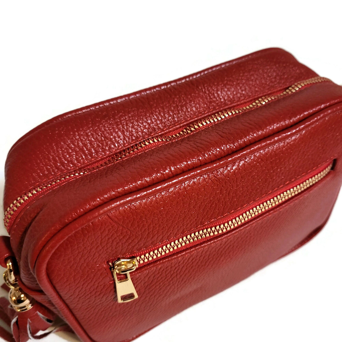 Handmade Red Leather Shoulder Bag: Small Zippered Purse