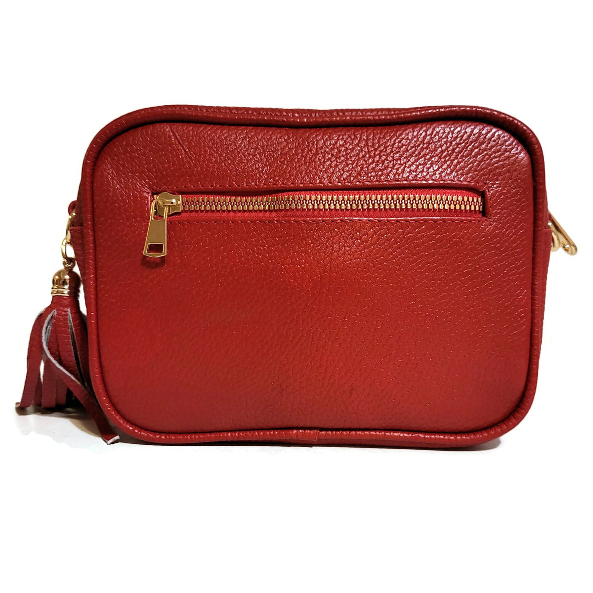 Handmade Red Leather Shoulder Bag: Small Zippered Purse