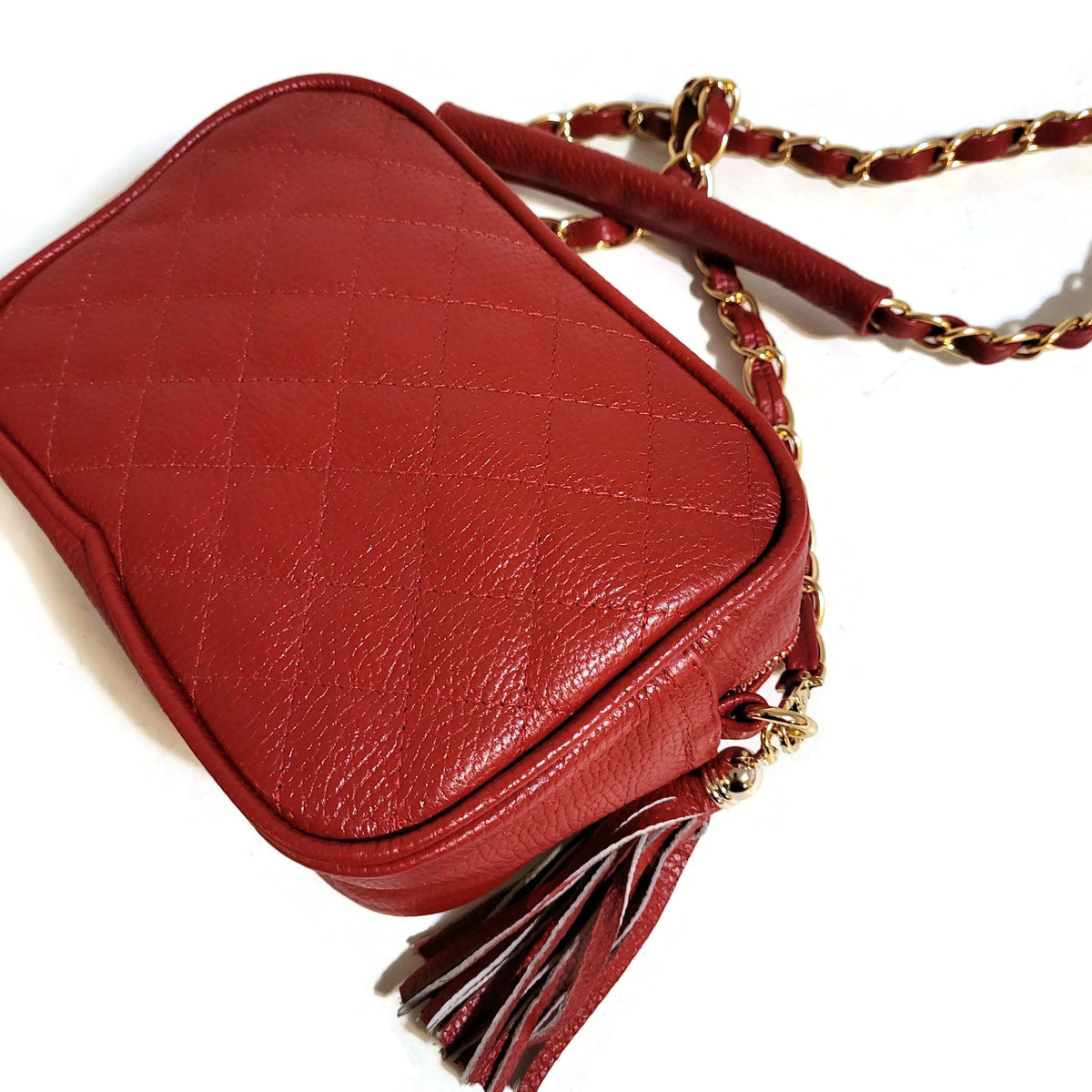 Handmade Red Leather Shoulder Bag: Small Zippered Purse