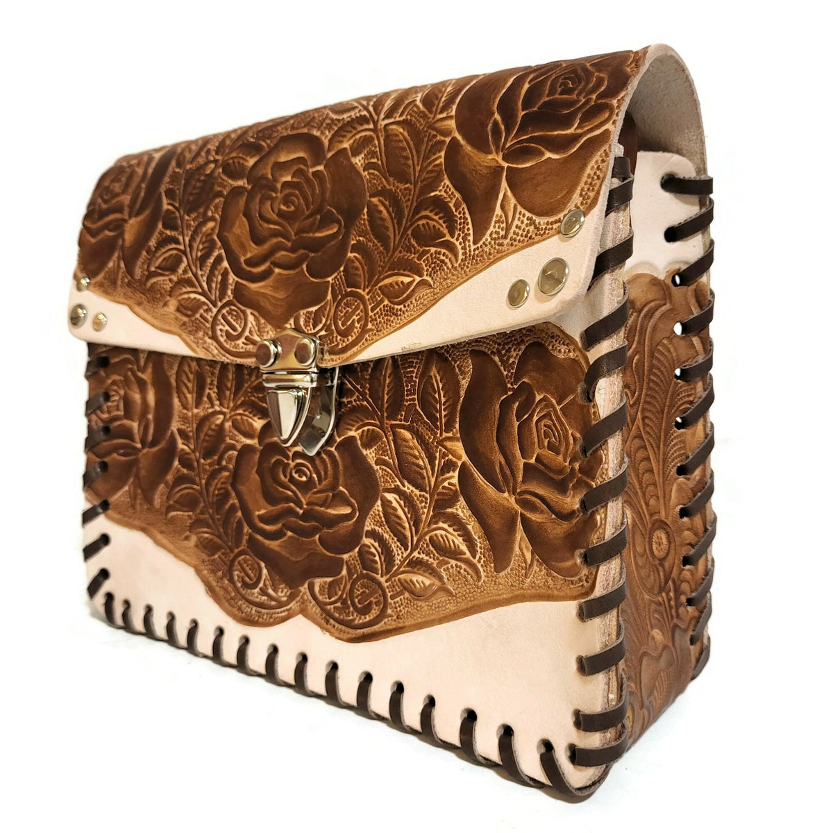 Handmade Tooled Leather Bag: Rodeo Cowgirl Boho Purse