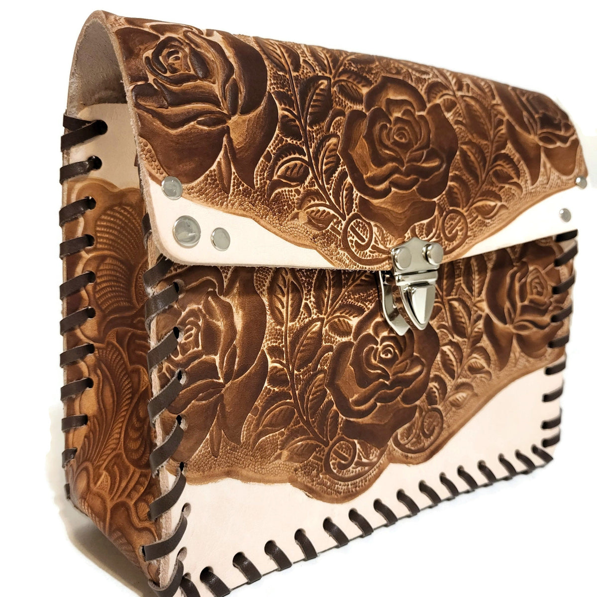 Handmade Tooled Leather Bag: Rodeo Cowgirl Boho Purse