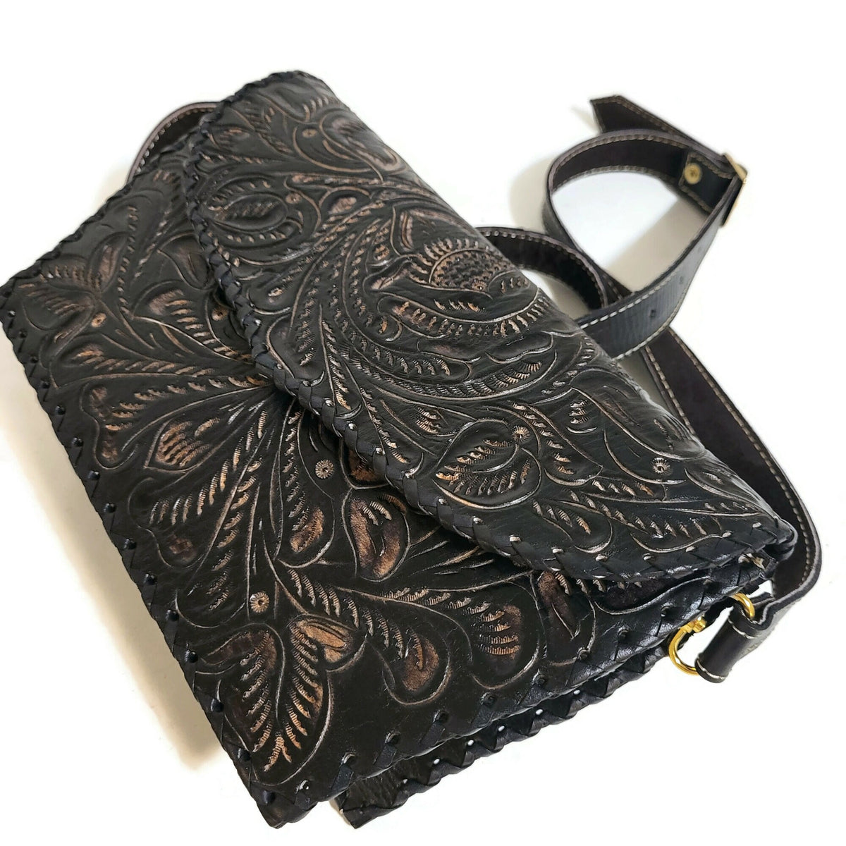 Hand Tooled Cowhide Leather Bag: Rodeo Retro Western Purse