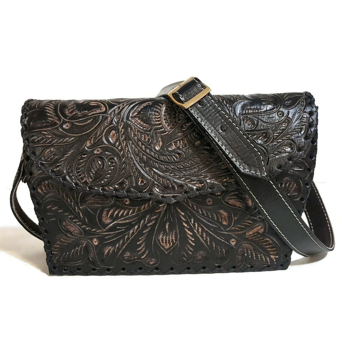 Hand Tooled Cowhide Leather Bag: Rodeo Retro Western Purse