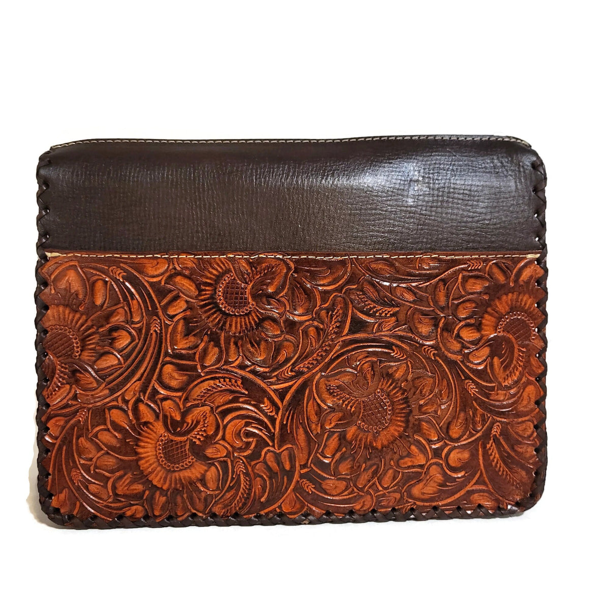 Hand Tooled Leather Shoulder Bag: Floral Carved Veg-Tan, Adjustable Strap